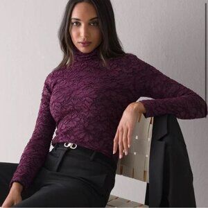 White House Black Market WHBM Lace Turtleneck Purple - Size S
